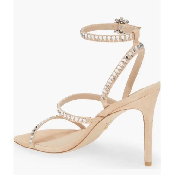 Stuart Weitzman Sandals Womens 8 Suede Leather Ankle Strap Crystal Detailed - Picture 2 of 12